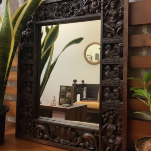 Hand-Carved Wooden Mirror