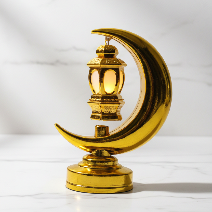 Golden Crescent Moon & Lantern Lamp