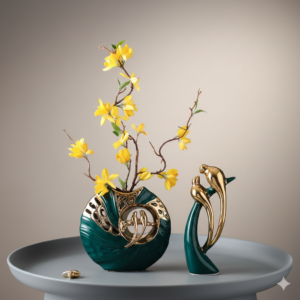 Gold Bird Sculpture with Flower Vase